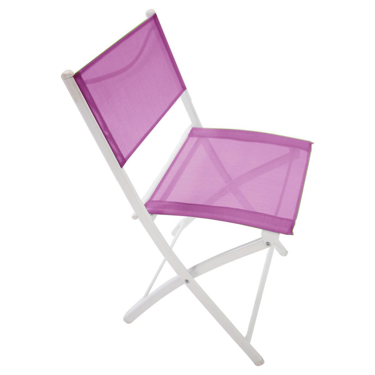 Chaise pliante Amelia - Acier et Textilène - 51 x 46 x H 81 cm - Blanc et fuchsia Chaise pliante Amelia - Acier et Textilène - 51 x 46 x H 81 cm - Blanc et fuchsia