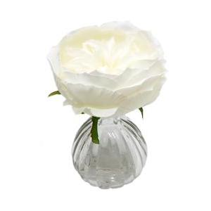 Rose en flacon verre - H 15 cm - Blanc