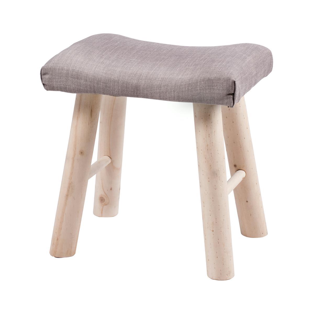Tabouret campagne - Pin et polyester - 38 x 28 x H 38 cm - Beige