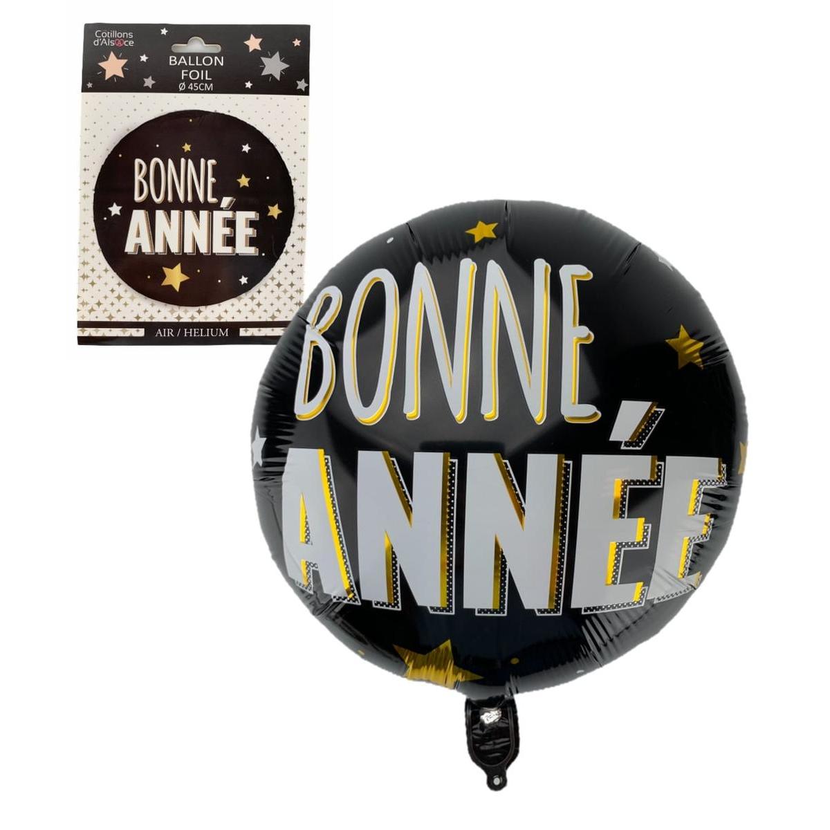 Ballon Bonne Année ! - ø 45 cm - Noir, or, blanc