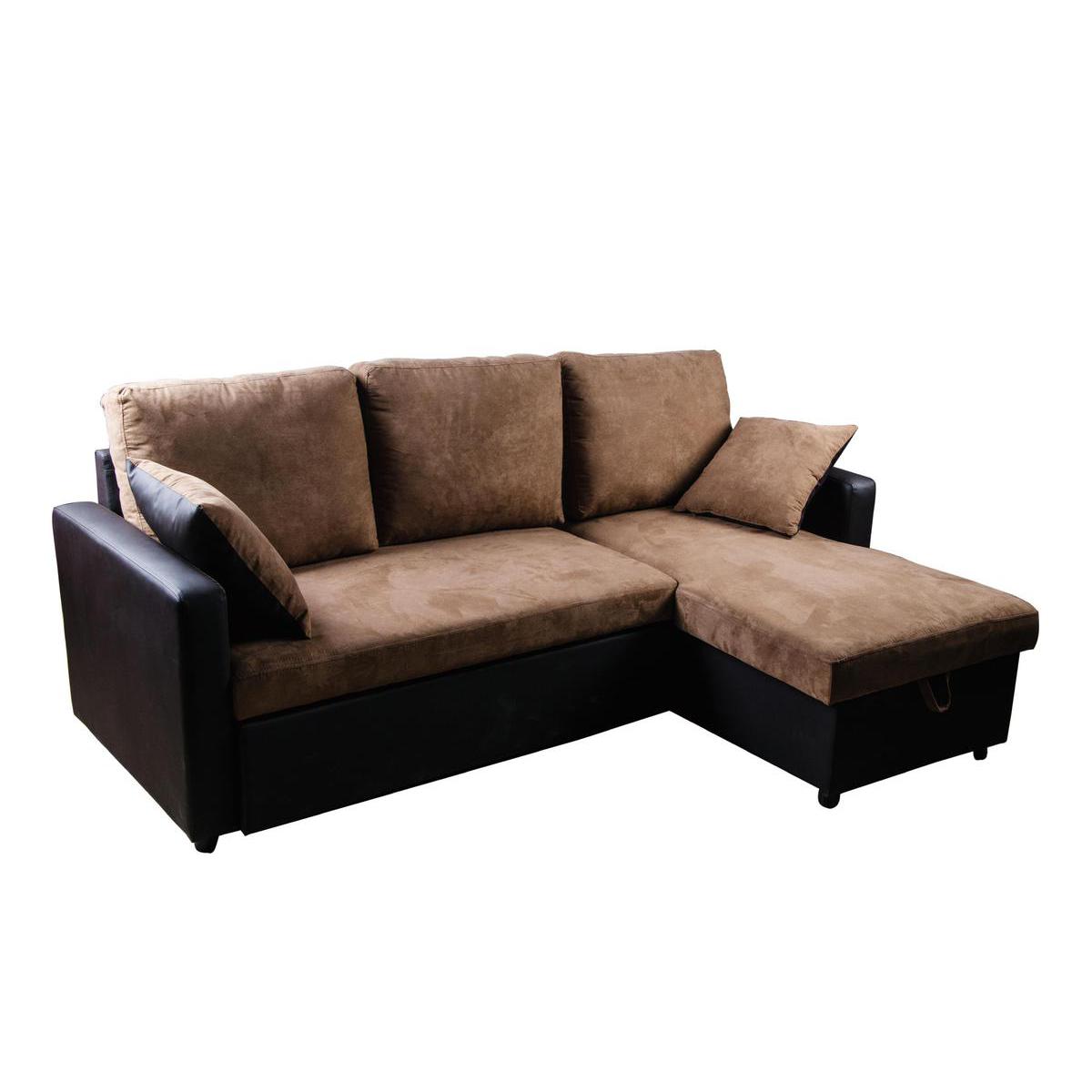 canape d angle convertible mdf pvc microfibres marron meubles de salon la foir fouille