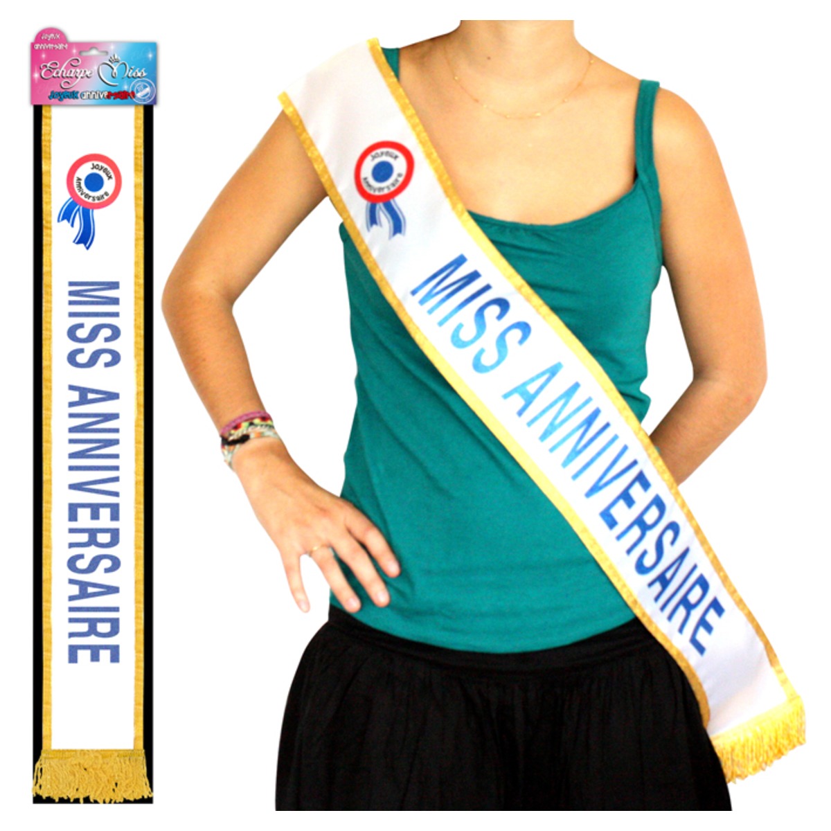 Echarpe De Miss Joyeux Anniversaire Tissu 184 Cm Bleu Anniversaire La Foir Fouille