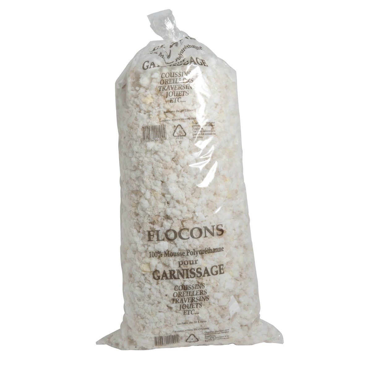 Sac de mousse floconnée - Pour garnissage - 30 litres - 100% polyuréthane -  Blanc