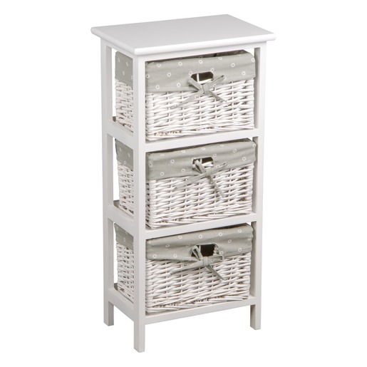 Meuble 3 Tiroirs Style Campagnard Osier Tissu 34 5 X 23 X 71