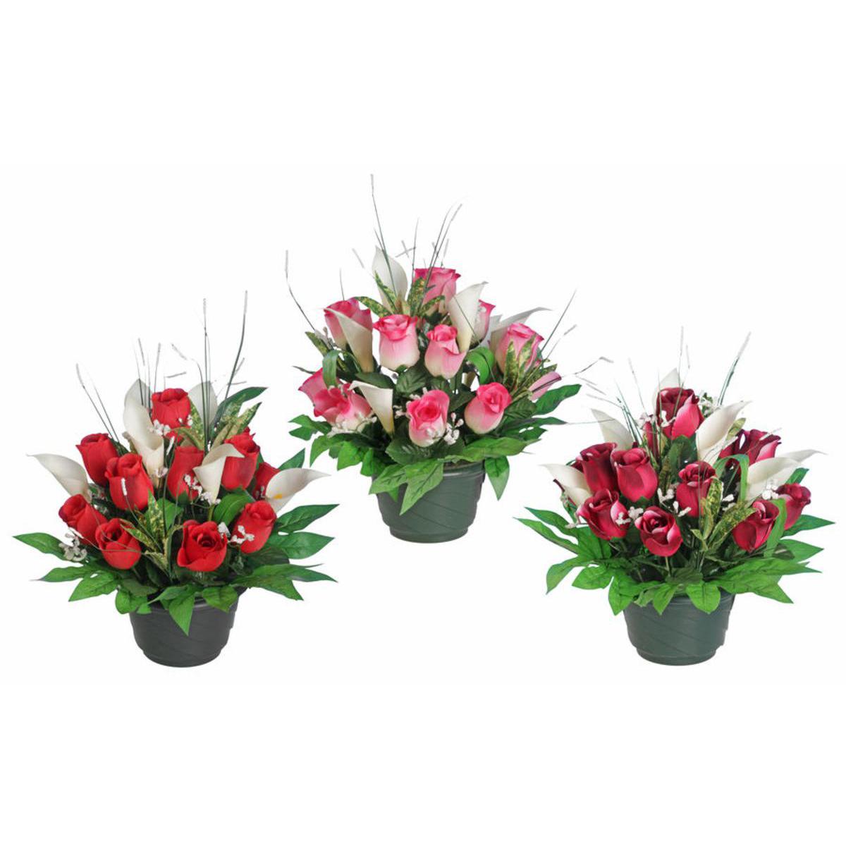 Composition Roses et Arums - Plastique et Polyester - H 33 cm - Rouge Blanc Violet Rose Composition Roses et Arums - Plastique et Polyester - H 33 cm - Rouge Blanc Violet Rose