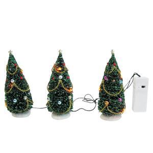 3 Sapins lumineux pour village de Noël - H 15 cm - Multicolore
