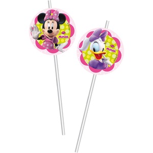 Lot de 6 pailles minnie Bow-tique en carton - 24 cm - Multicolore