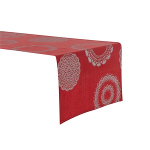 Chemin de table en coton - 40 x 150 cm - Rouge, Gris argenté