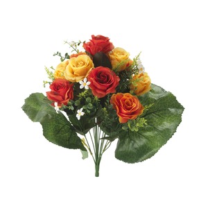 Bouquet piquet de 14 roses artificielles - Hauteur 40 cm - Orange