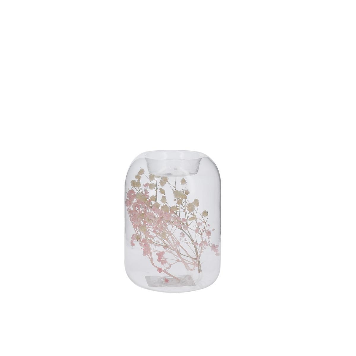 Bougeoir en verre avec fleurs séchées - ø 8 x H 11 cm - Transparent - Différents modèles et tailles - Kokoon
